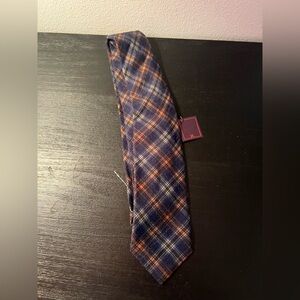 Isaia Navy and Orange Plaid Tie
